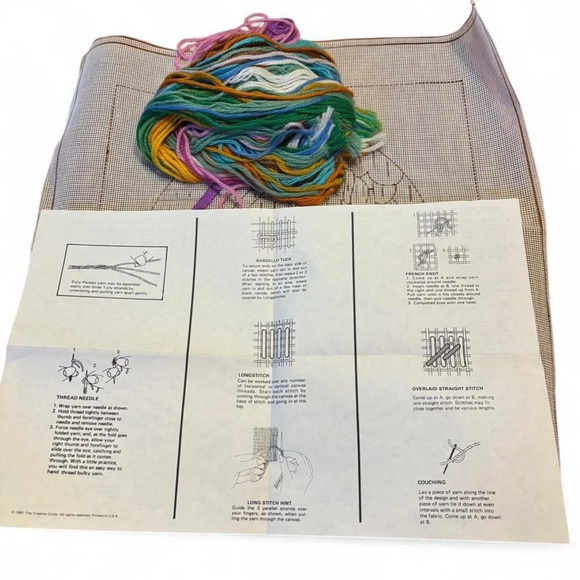 VTG 80s Crewel Unicorn Long Stitch Kit Wool Yarn Partially Started - Picture 3 of 5